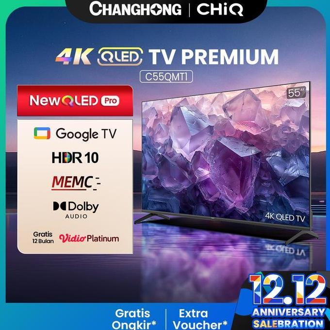 Terlaris Chiq By Changhong Qled Tv 4K 55 Inch Google Smart Qled Pro Digital Tv Dolby Audio Dbx-Tv Go