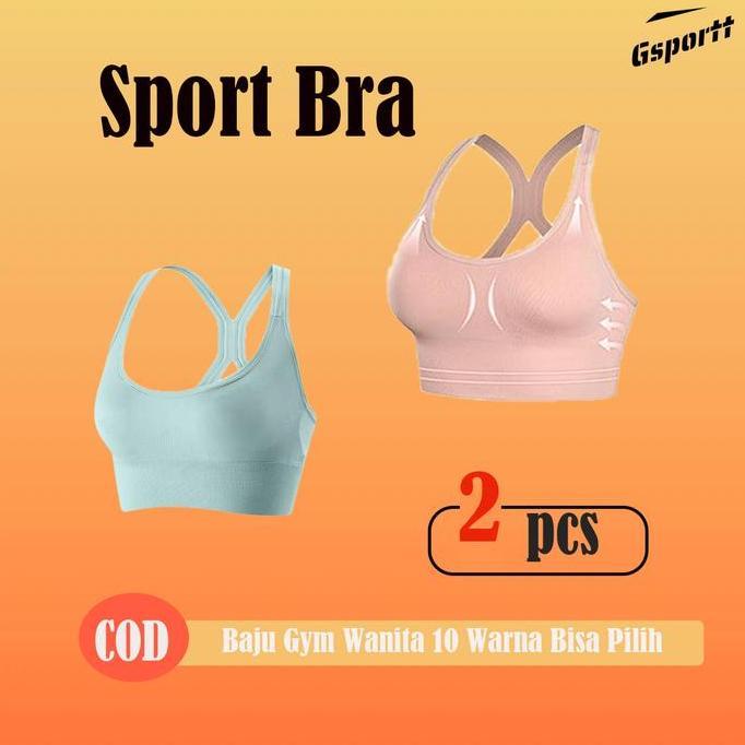 Grily- 2Pcs Sport Bra Tanpa Kawat Sport Bh Gym Bra Wireless Sport Bra Olahraga Baju Fitness Wanita Q