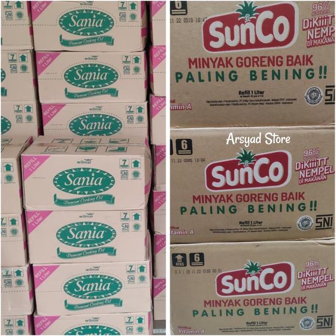 Minyak goreng 1 Liter Dus : sania, sunco, rosebrand, fortune, dll