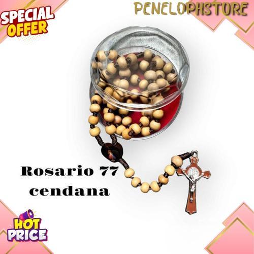 Kalung Rosario 77 Bapa Kami Kayu Cendana 8 mm Souvenir Rohani Katolik Pria Wanita Tali Lilit Grosir