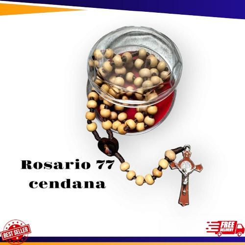 Kalung Rosario 77 Bapa Kami Kayu Cendana 8 mm Souvenir Rohani Katolik Pria Wanita Tali Lilit Baru