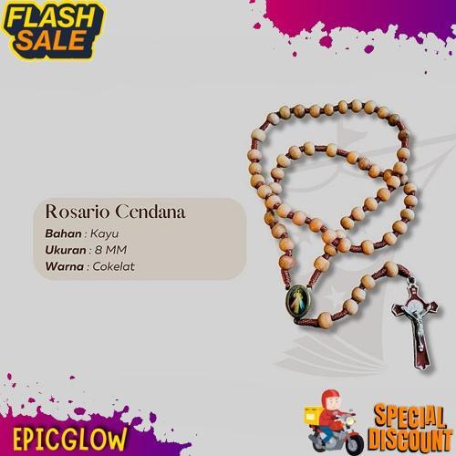 Kalung Rosario 77 Bapa Kami Kayu Cendana 8 mm Souvenir Rohani Katolik Pria Wanita Tali Lilit Murah