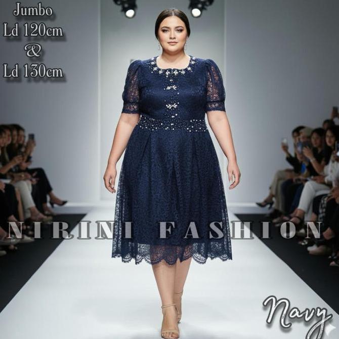 NEW DRESS PESTA JUMBO PLUS SIZE LD130 BESAR XXXL BROKAT PESTA GISELLA KONDANGAN DENGAN PAYET MUTIARA