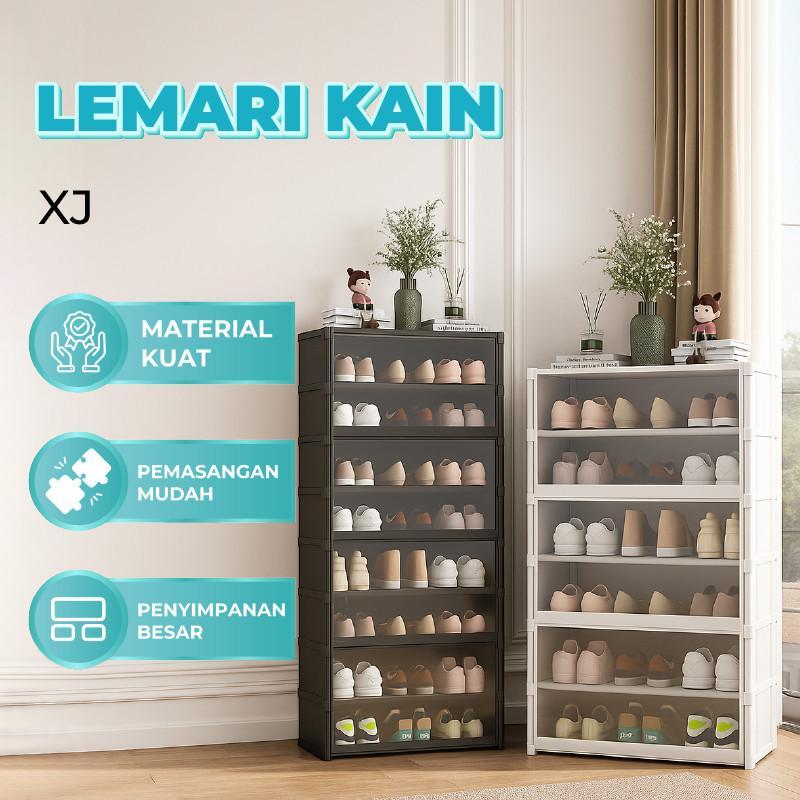 Rak Sepatu Susun Tertutup - Lemari Sepatu Portable - Rak Sepatu Minimalis Kain Linen 8 Susun Xj-6