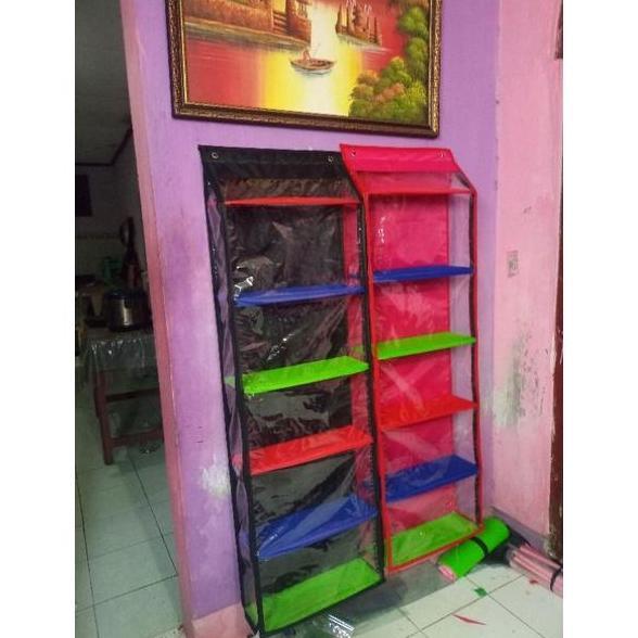 Dkrs- Rak Sepatu Dan Tas Gantung Jumbo Alas Triplek Dengan Ritsleting Kanan Kiri Plastik Penyimpanan