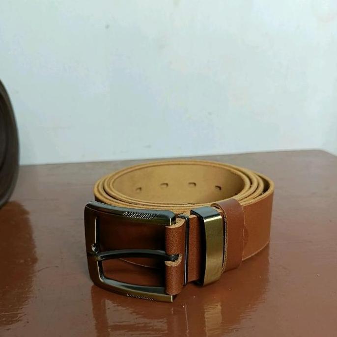Yourp- Sabuk Kulit Sapi Asli Nappa Ikat Pinggang Pria Full Kulit Dengan Gesper Stainless Anti Karat 