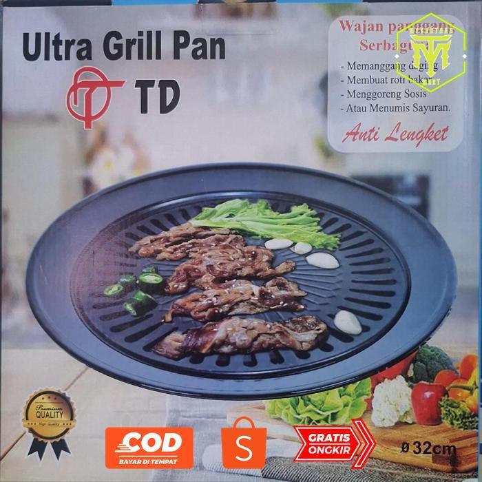 MEGANTARAMART ULTRA GRILL PAN TD | BBQ GRILL PAN SMOKE SET ALAT BAKARAN BULAT ANTI LENGKET  PEMANGGA