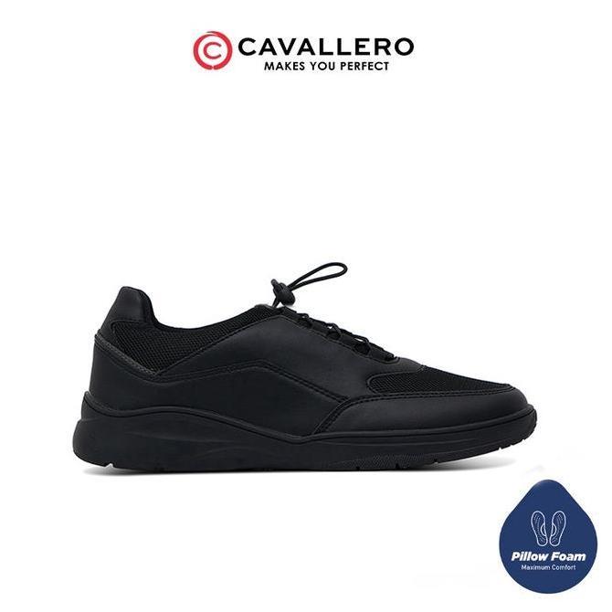 NEW - Sepatu Pria Casual Sneakers Cavallero Tersio Black Shoes Hitam Snekers Kerja
