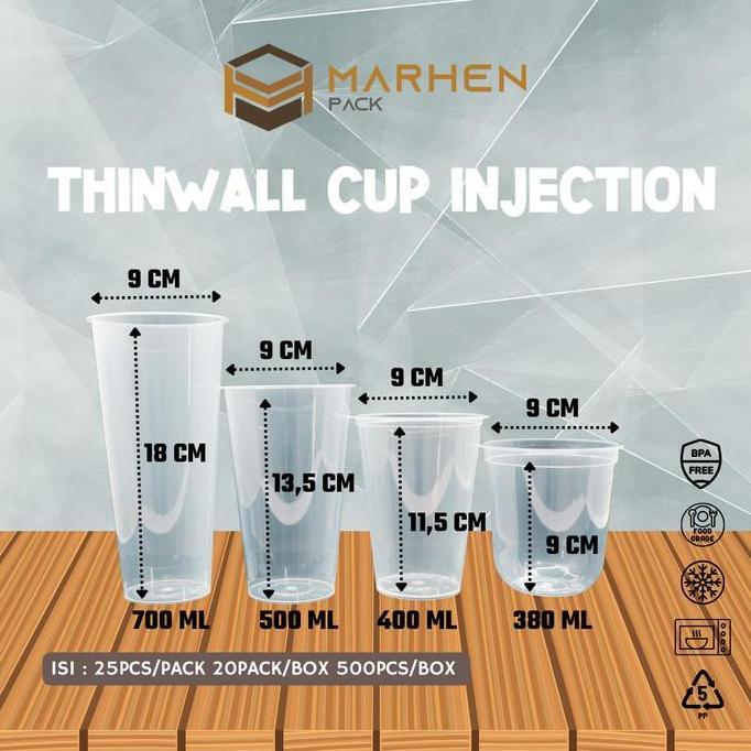 Expert- Thinwall Cup Injection Oval 380ml 400ml 500ml 700ml / Gelas Plastik Bahan PP Tebal / Cup PP 