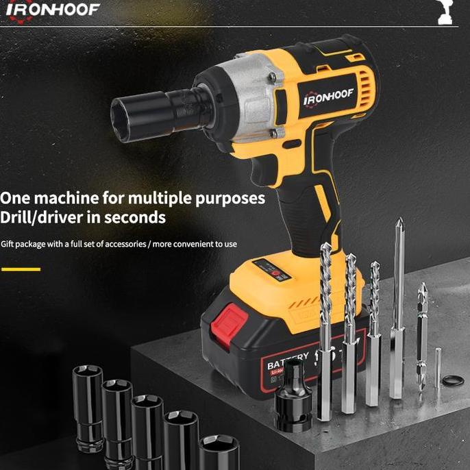 Yourpw- Ironhoof Impact Wrench Brushless 420N.M Mesin Bor Baterai Impact Baterai 288V