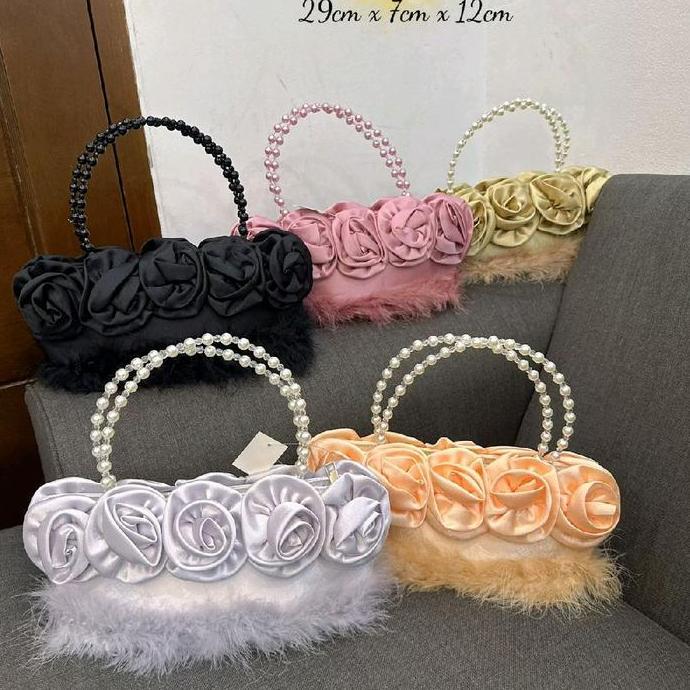 TERMURAH - Tas pesta bunga mawar tas pesta model terbaru tali mutiara 5806