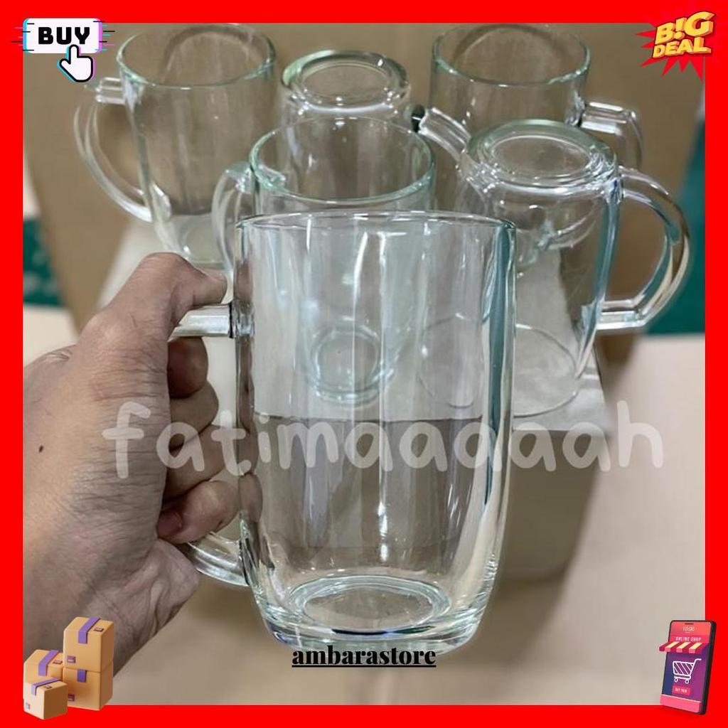 Kim Glass - Gelas Gagang Kaca Gelas Air Minum 420 Ml M1551 Gelas Teh Gendut @6 Pcs Cod