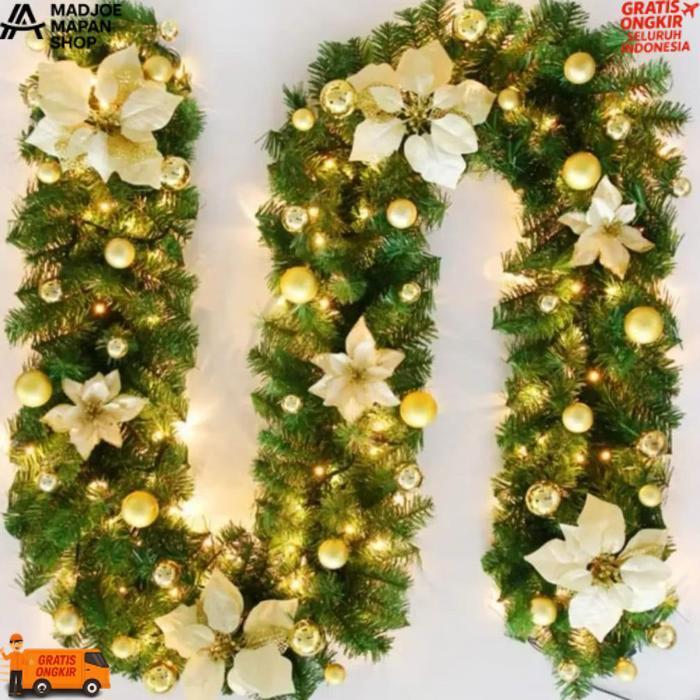 Original Ready Stok Garland Natal Panjang Dengan Hiasan Garland Dengan Aksesoris Tebal Lebar Untuk D