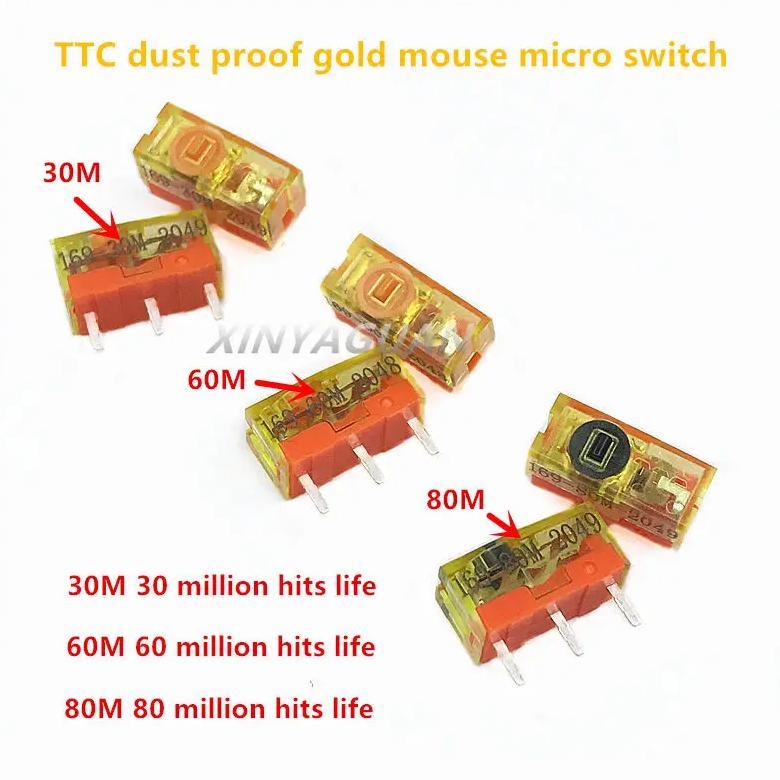 2Pcs/lot New TTC dustproof gold series mouse micro switch 3-pin gold alloy contact 30M 60M 80 millio