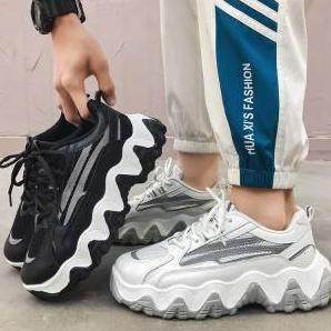 NEW - PBT SEPATU SNEAKER PRIA IMPORT - KASUAL MENS SPORT FASHION 2023GZ02(FREE BOX POLOS Hitam Putih