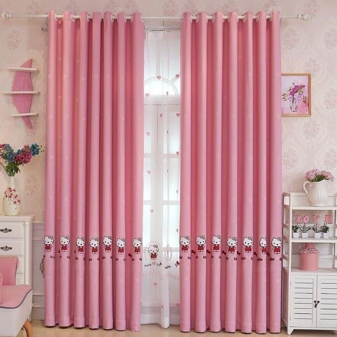 Promo gorden hello kitty+Jendela anak/Gorden karakter+Gordyn murah+pink Diskon