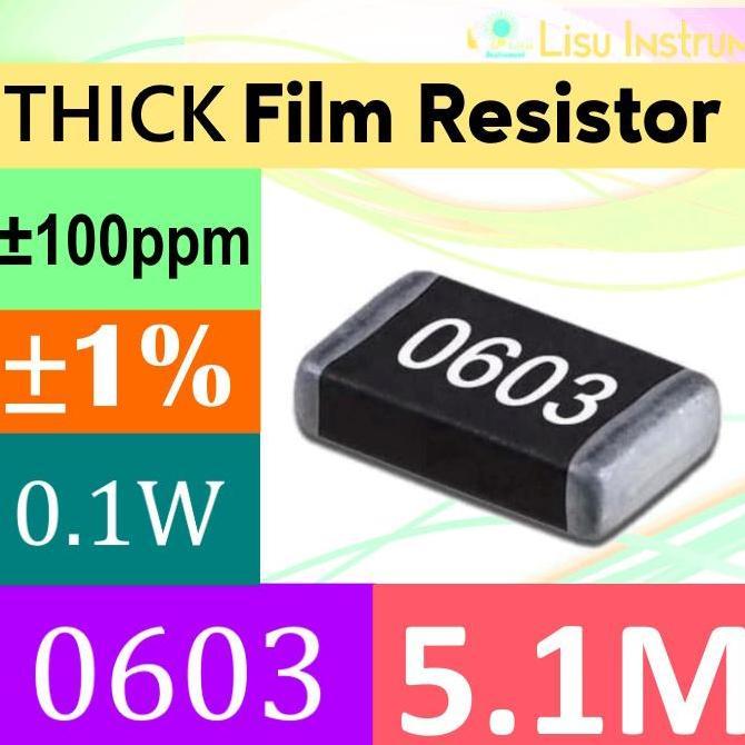 5.1M 0603 1608(MM) 1% THICK FILM RESISTOR SMD 100MW 5.1M 5M1