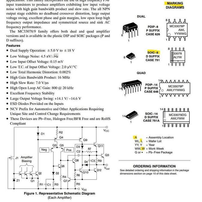 MC33078DR2G LOW NOISE DUAL OPERATIONAL AMPLIFIER 33078 MC33078 SOIC-8 ONSEMI ORIGINAL
