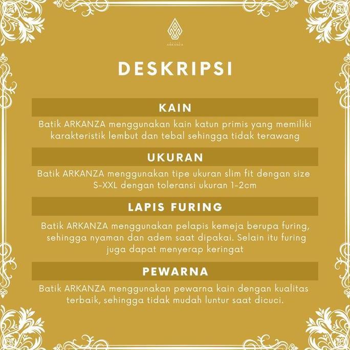 BATIK ARKANZA Motif NARESWARA NAVY PENDEK Kemeja  Batik Premium Pria