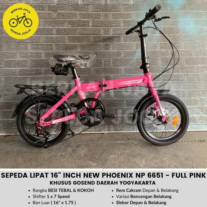 Terlaris Sepeda Lipat 16 Inch Folding Bike New Phoenix Np 6651 Rem Cakram 7 Speed