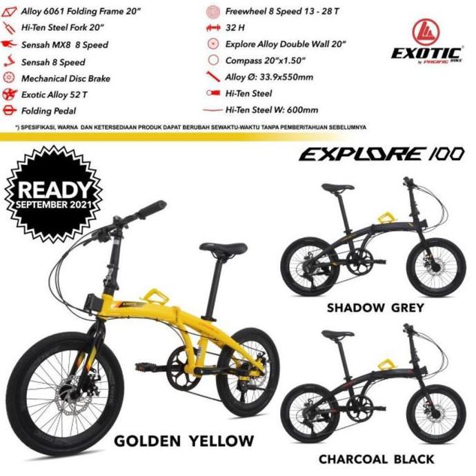 Terlaris Sepeda Lipat 20 Exotic Explore 100 Alloy 8 Speed Banyak Bonus