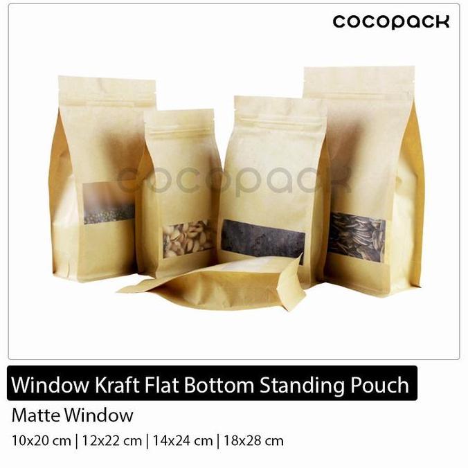 Window Kraft Flat Bottom Standing Pouch - Matte Window 50 PCS