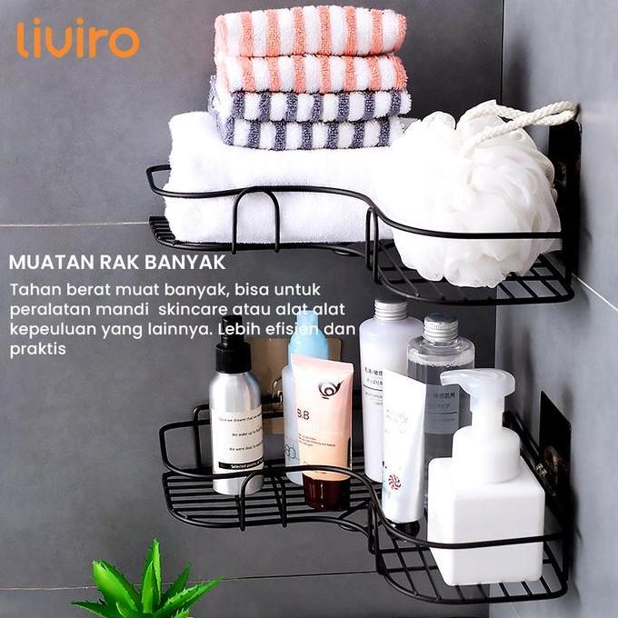 Liviro Rak Dinding Kamar Mandi Tanpa Bor Besi Dengan Lem Perekat Kuat