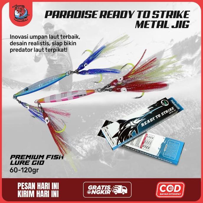 Paradise Ready To Strike Metal Jig Cumi Premium Fish Lure GID 60-120gr - Jigging Laut Glow In The Da
