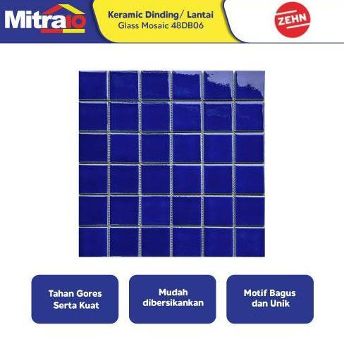Promo Zehn Keramik DInding/Lantai Glass Mosaic 48DB06 30x30x0.6 cm Biru Gelap Kayu Diskon