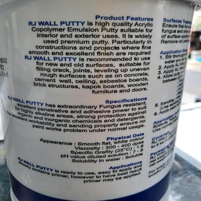 Wutwut- Plamir / Dempul Tembok / Wall Putty Rj (5Kg)