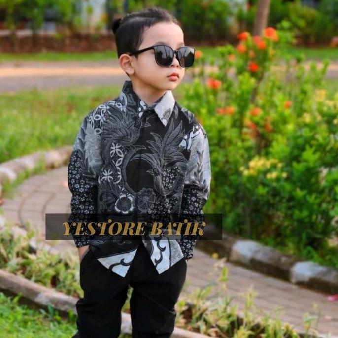 BAJU BATIK ANAK PRIA KEMEJA BATIK ANAK LAKI-LAKI MODERN MOTIF MAHESA SEMUT PETIR CAP NAGA KERIS