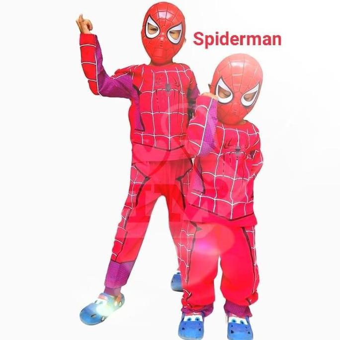 ORIGINAL Baju Kostum Spiderman + Topeng Superhero / Baju topeng spiderman / kOSTUM SUPER-HERO / Sete