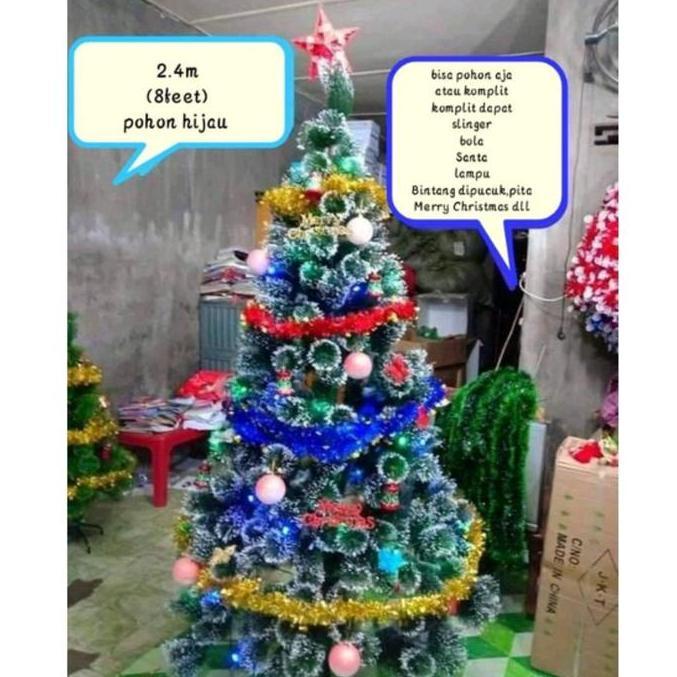 TERBARU - Pohon natal 8feet (2,4m) hijau,ungu,putih , komplit baca keterangan