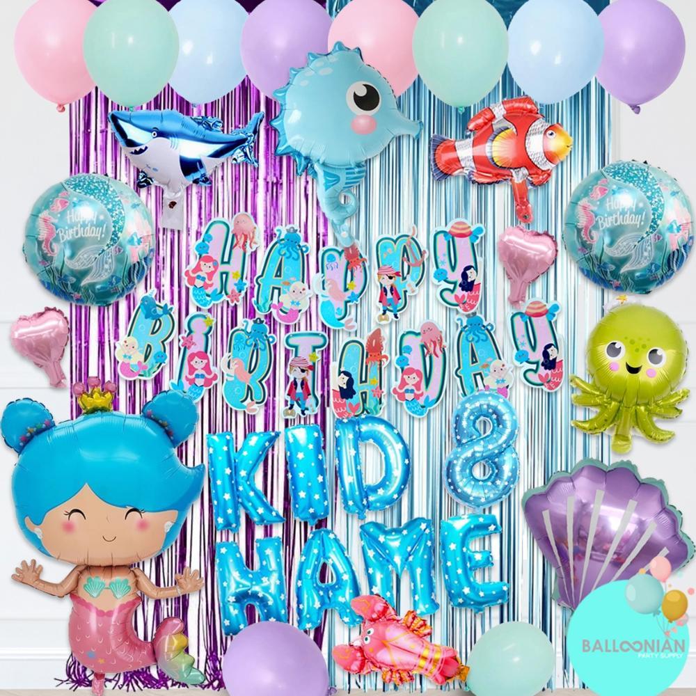 MERMAID SIMPLE DECORATION SET/HBD SET/DEKORASI ULTAH PUTRI DUYUNG/HAPPY BIRTHDAY