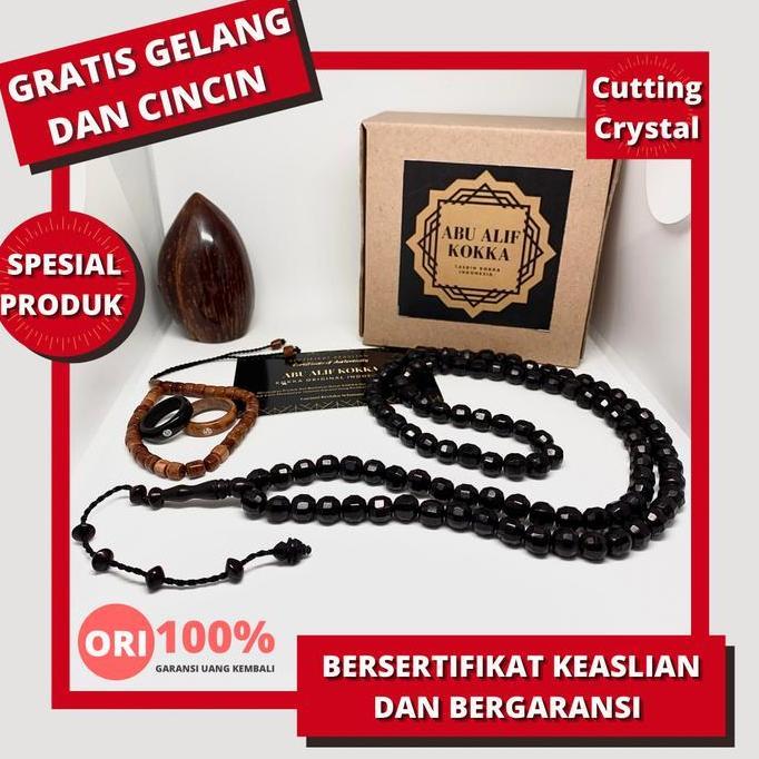 Tasbih Kokka asli Bersertifikat Motif Cutting Crystal Hitam