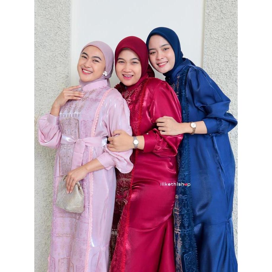 Atasan Dress Bordir Kombinasi Tile Gauni Elegan Untuk Wanita Modern -  Gamis Muslim Panjang Mewah Br