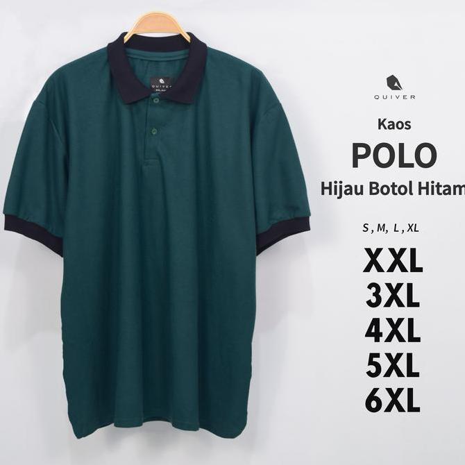 Kaos Polo Jumbo Pria Hijau Botol Kombinasi Hitam Big Size