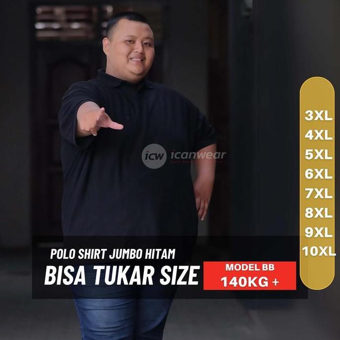 ICW Polo Shirt Bigsize 3XL 5XL 6XL 7XL 8XL Kaos Kerah Jumbo Hitam Black