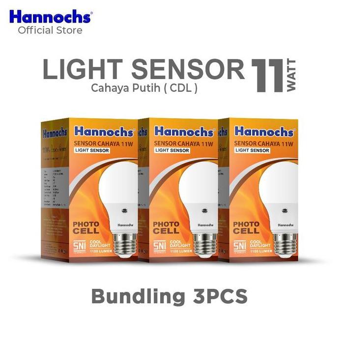 Hannochs Lampu LED Light Sensor 11 watt cahaya Putih (Paket 3pcs)