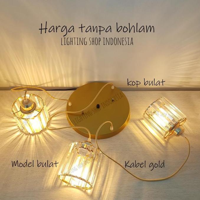 Lampu gantung kaca kristal 3in1 void kop bulat modern meja makan 1set
