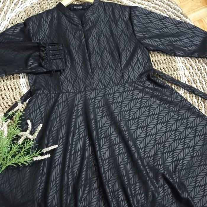 (Best Saller) [Gamis Hermosa] Gamis Embos Hermosa Motif Padi Warna Hitam-Gamis Hitam Murah/Gamis Her