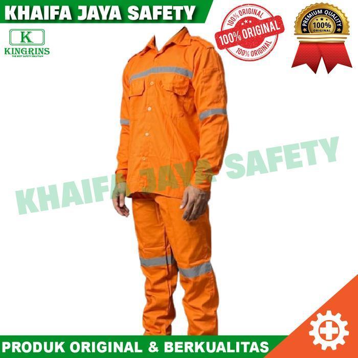 Wearpack setelan baju + celana seragam kerja pria lengan panjang warna Orange / Oranye premium Kingr
