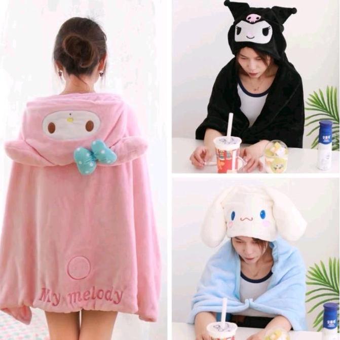 Selimut Hoodie Jubah Selimut Anak-Dewasa Sanrio My Melody Kuromi Cinnamoroll