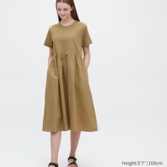 UNIQLO Combination Short Sleeve Flare Dress