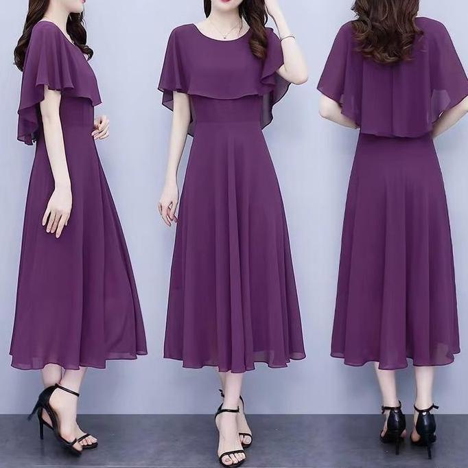 2023 Gaun Panjang Hitam Sifon Korea Baru/dress hitam panjang/Midi dress korea Casual Slim-fitting A-