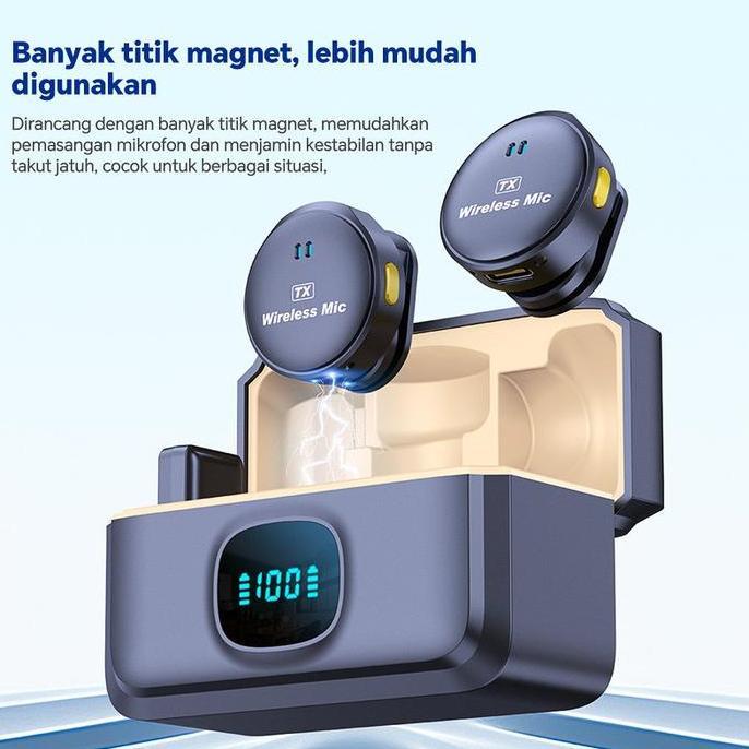 Baritaxxs - Magnetic Mic Wireless Clip on Microphone Dual Mikrofon Wireless Mikrofon hp Lavalier Mic