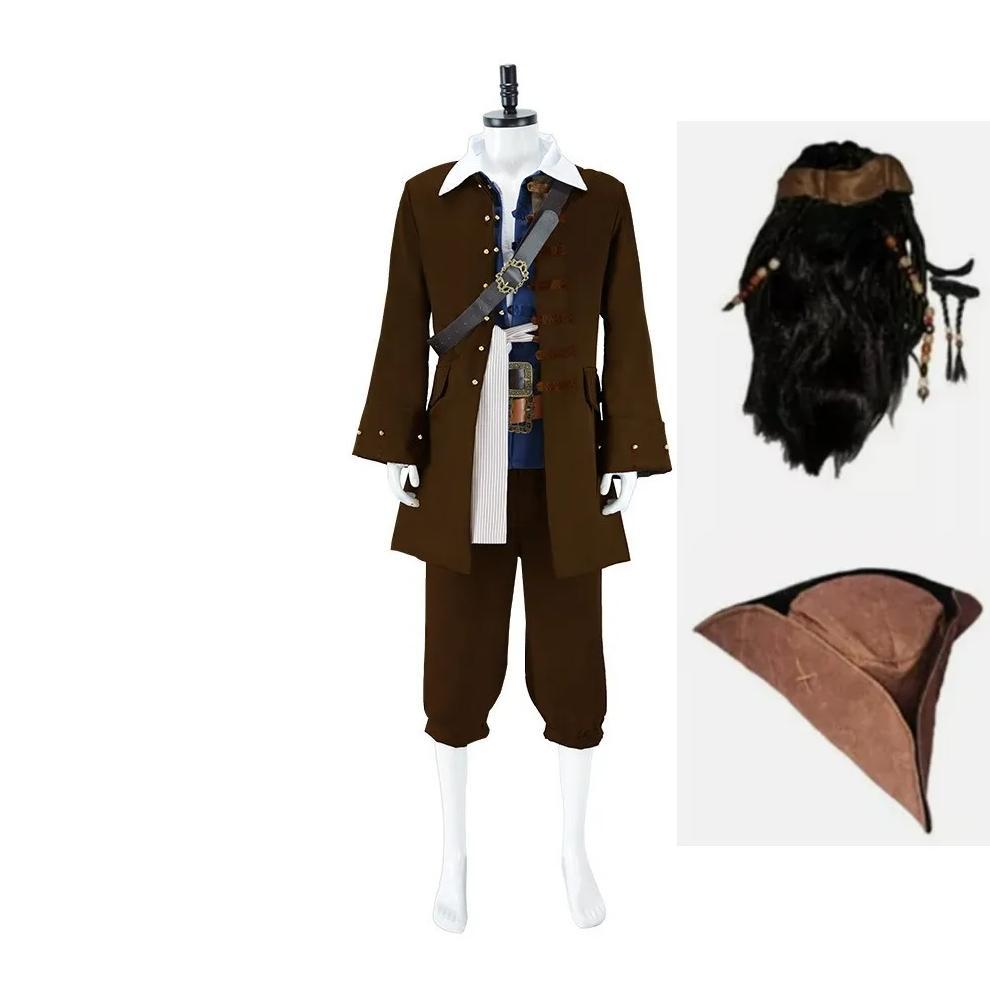 Fulujiacos Jack Sparrow Cosplay Captain  Costume Hat Wig Full Set