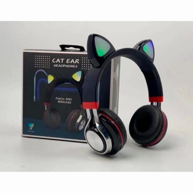 Handfree Handset Bando Cat Ear Bluetooth / Earphone Lampu Led Headset
