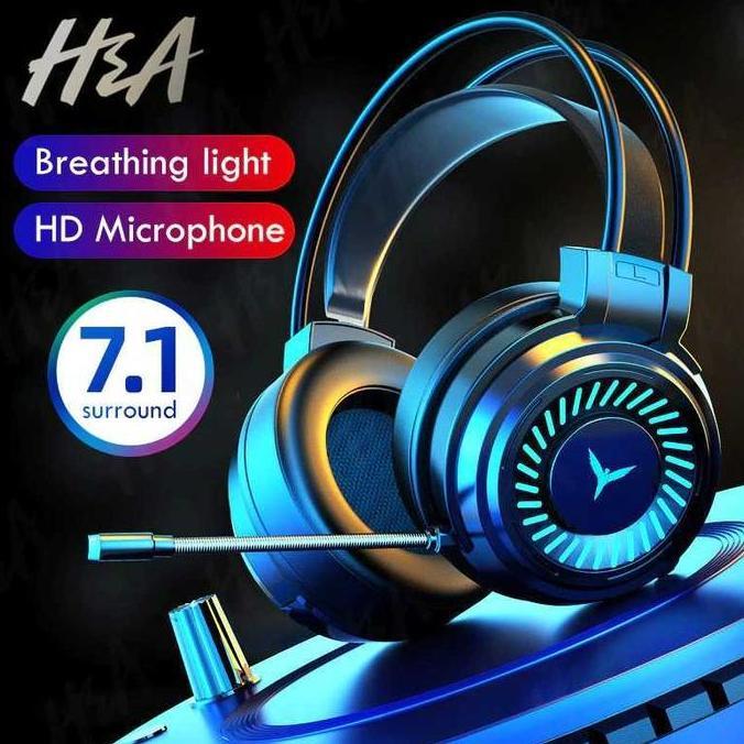 Headphone Gaming Usb Virtual Surround 7.1 Colourful Rgb With Mic Murah