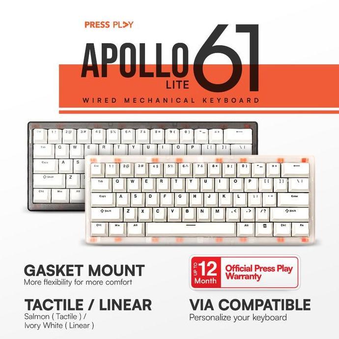Press Play Apollo 61 Lite 60% Gasket Mount Mechanical Keyboard /Apollo61 Lite By Pressplay Asli